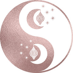 yin yang mit Mond in rosegold mit transparentem Hintergrund  - obrazy, fototapety, plakaty
