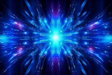 Blue vector illustration with light effects, abstract laser beams and chaotic neon rays of light. Generative AI