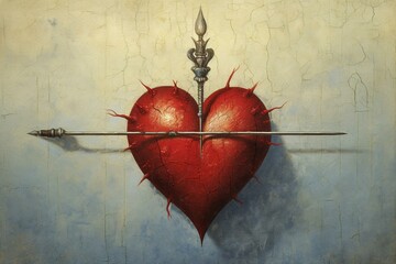 heart impaled by a pointed object. Generative AI - obrazy, fototapety, plakaty