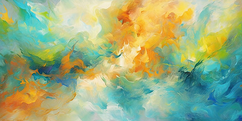 Spring-colored abstract art with alla prima strokes