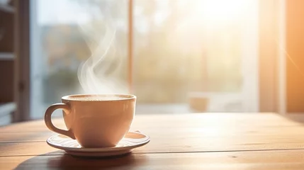 Foto op Plexiglas Cup of coffee on table in sunny room, AI-generative © Andy Sarmiento