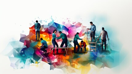 Abstract people helping each other in their work - obrazy, fototapety, plakaty