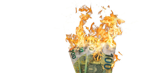 100 Euro bills on fire