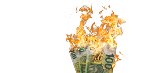 100 Euro bills on fire