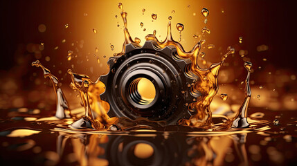 Automotive, Oil wave splashing in car engine with lubricant oil. Concept of lubricate motor oil and gears for engine. - obrazy, fototapety, plakaty