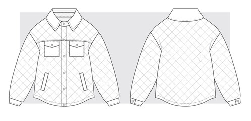 Quilted jacket shirt technical scketch. Vector illustration. © Marina Smorodinskaya