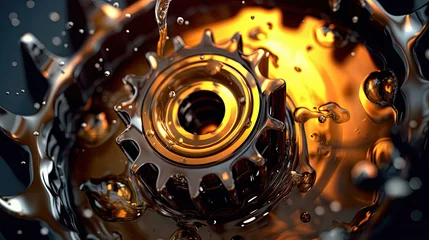 Fototapeten Automotive, Oil wave splashing in car engine with lubricant oil. Concept of lubricate motor oil and gears for engine. © tong2530
