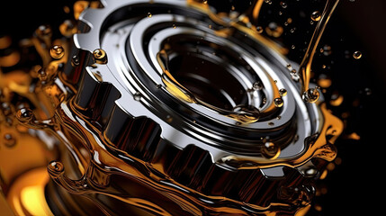 Fototapeta premium Automotive, Oil wave splashing in car engine with lubricant oil. Concept of lubricate motor oil and gears for engine.