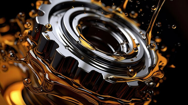 Automotive, Oil wave splashing in car engine with lubricant oil. Concept of lubricate motor oil and gears for engine.