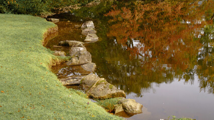 Ufer mit Felsblöcken gesäumt