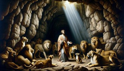 A Testament of Faith : Daniel in the the Lion's Den - obrazy, fototapety, plakaty