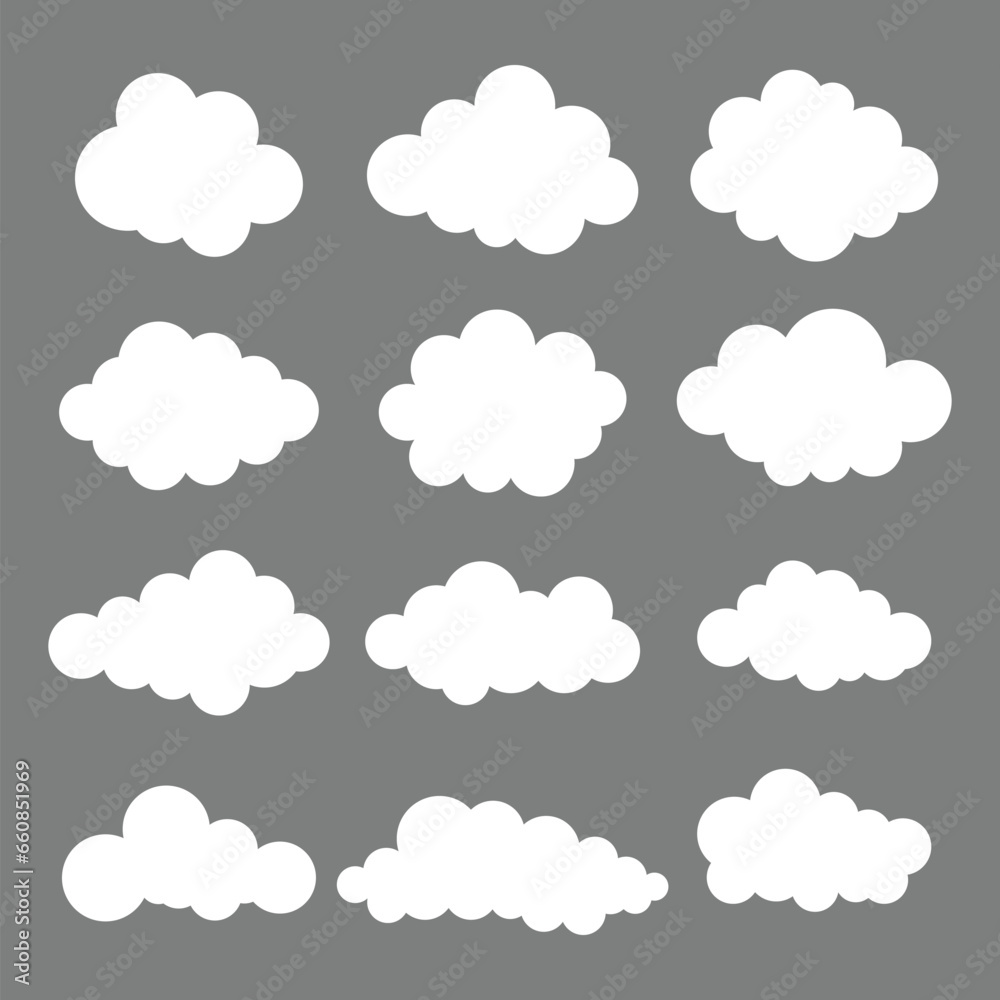 Poster set of white clouds on Gray background. Abstract white cloudy set isolated Vector files