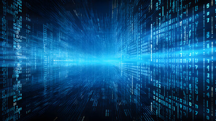 Blue digital binary data on computer screen background. binary code background . abstract blue background - obrazy, fototapety, plakaty