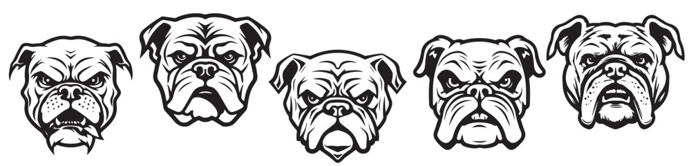 Dog heads, black and white vector, silhouette shapes illustration - obrazy, fototapety, plakaty