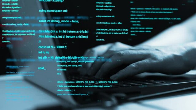 Cyber hacker writes program code