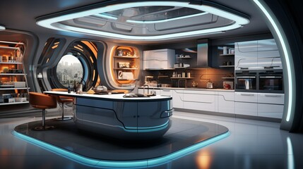 Obraz premium Revamp your kitchen with a sleek and futuristic design, featuring high-tech appliances
