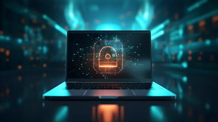Fotobehang laptop on the screen lock. Cyber security, data protection concept, information safety and encryption concept, digital design © Planetz