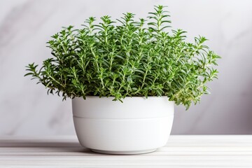 Fototapeta premium Fresh aromatic oregano in a pot on white background. Aromatic herbs, home gardening concept.