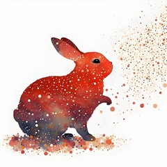 clipart hand painted watercolor vectors white background sharp focus highly detailed Rabbit Chinese New Year Bright Red Celebration Colorful Confetti behind Cute Cheerful Disney style Moon behind 