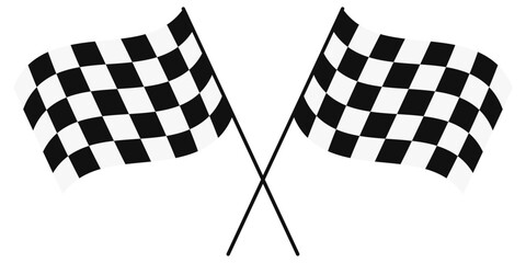 Two racing flags, flat and curly. Crossed racing flags for competition, vector illustration.