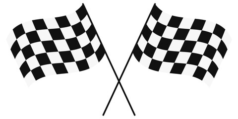 Two racing flags, flat and curly. Crossed racing flags for competition, vector illustration.
