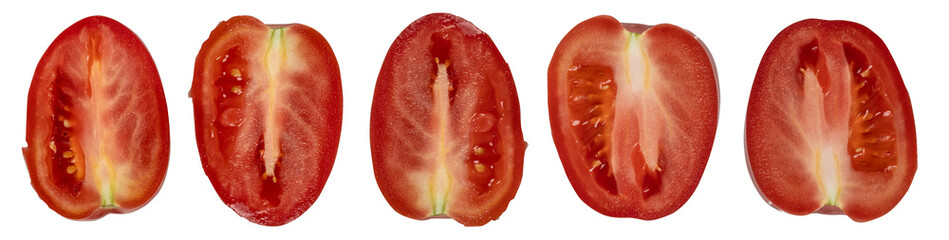 Sliced tomatoes collection isolated on transparent  background 