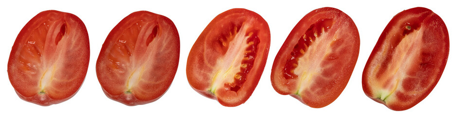 Sliced tomatoes collection isolated on transparent  background 