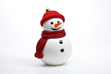 Snowman with red scarf isolated in white background