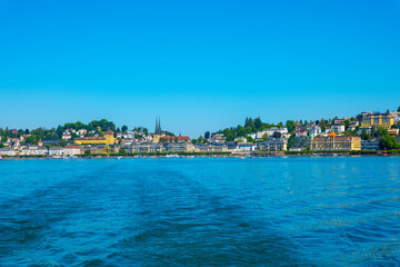 Fototapeta na wymiar Cityscape and Lake Lucerne in a Sunny Summer Day in Lucerne, Switzerland.