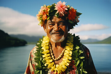 hawaiian old man - obrazy, fototapety, plakaty