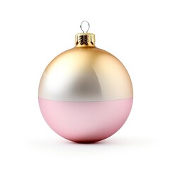 Elegant Pink and Gold Christmas Balls Hanging on White Background for Festive Holiday Decoration