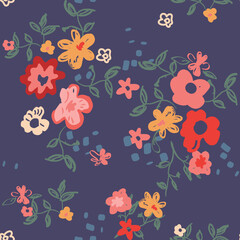 Classic style background hand drawn, doodle, floral, daisies. large, abstract artistic flower buds. Simple summer botanical in trendy flat design. Textile, fabric and fashion. Sketchy floral print.