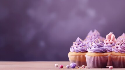 Cupcake for celebreat birthday party and for presentation advertising a new menu on colorful pastel background,dessert food concept,with copy space. - obrazy, fototapety, plakaty
