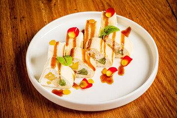 sweet sushi set on white plate