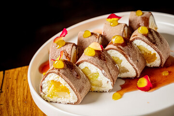 sweet sushi set on white plate