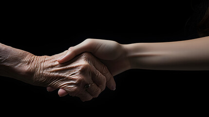 A young person holding an older person's hand