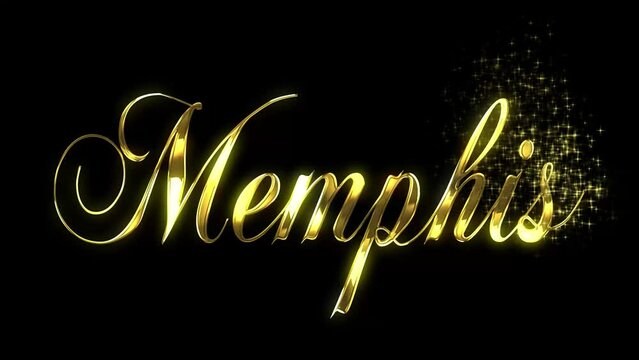 Golden text animated in a reveal with a starburst pattern for MEMPHIS