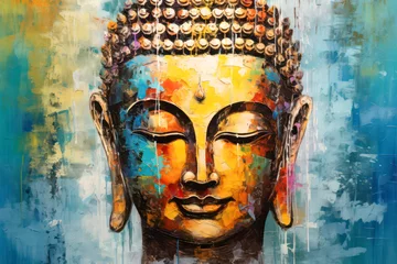 Tuinposter Illustration of Buddha with closed eyes © eyetronic