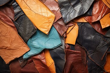 Close-up of synthetic leather remnants for recycling. Generative AI