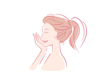 イラスト素材: 女性 横顔 素肌_スキンケア