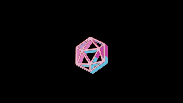 Bright dice d20 icon is jumping merrily. Retro style. Alpha channel black. Looped from frame 120 to 240, Alpha BW at the end