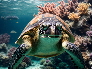 Naklejka na ściany i meble Elegance sea turtle swimming undersea