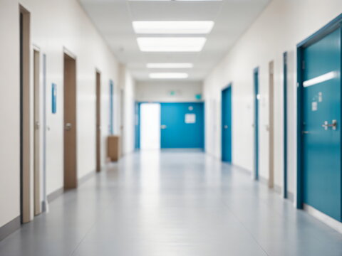 Corridor in hospital, blurred image background of corridor in hospital or clinic image