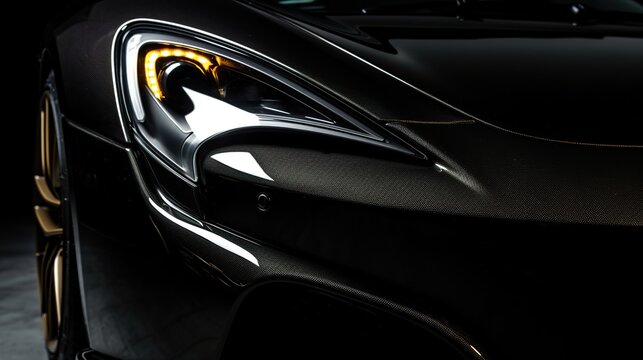 modern front view black car headlights on black background © Beny