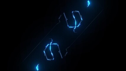 Blue thunder with neon glow on black background 4k footage, spark footage, 2d animation spark footage, thunder animation