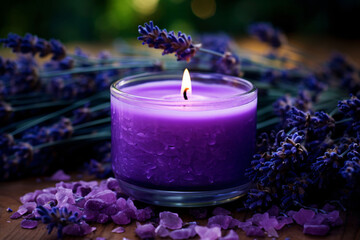 A Close-Up View of a Lavender Aroma Candle, Radiating Tranquility and Calm, Capturing the Essence of Relaxation and Aromatherapy