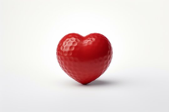 A red golf ball with a heart on a white background. Generative AI