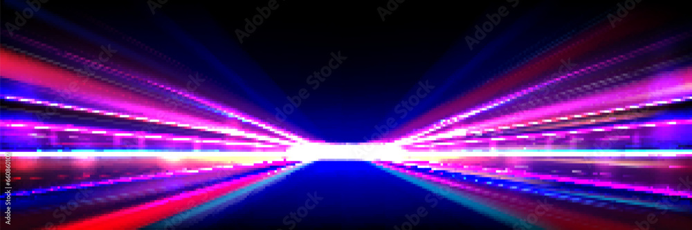 Wall mural abstract red and blue speed line night effect vector background. dynamic road color trail. internet 