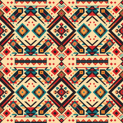Obraz premium Tribal vector ornament. Seamless African pattern. Ethnic carpet with chevrons. Aztec style. Geometric mosaic on the tile, majolica. Ancient interior. Modern rug. Geo print on textile. Kente Cloth.