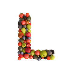 Fresh fruits alphabet on transparent background, PNG file